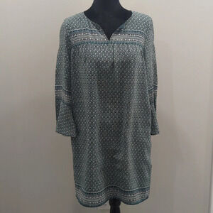 Madewell Starland Bell Sleeve Green Silk Mini Dress